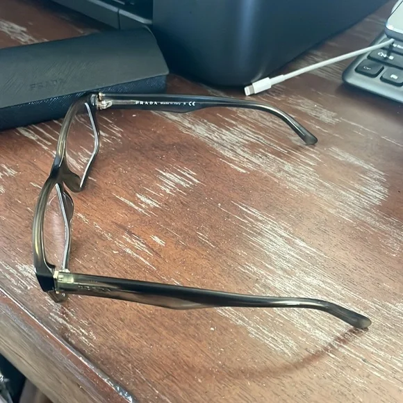 Prada VPR 16M OAQ-101 Wood eyeglasses with black logo case. - Picture 8 of 16